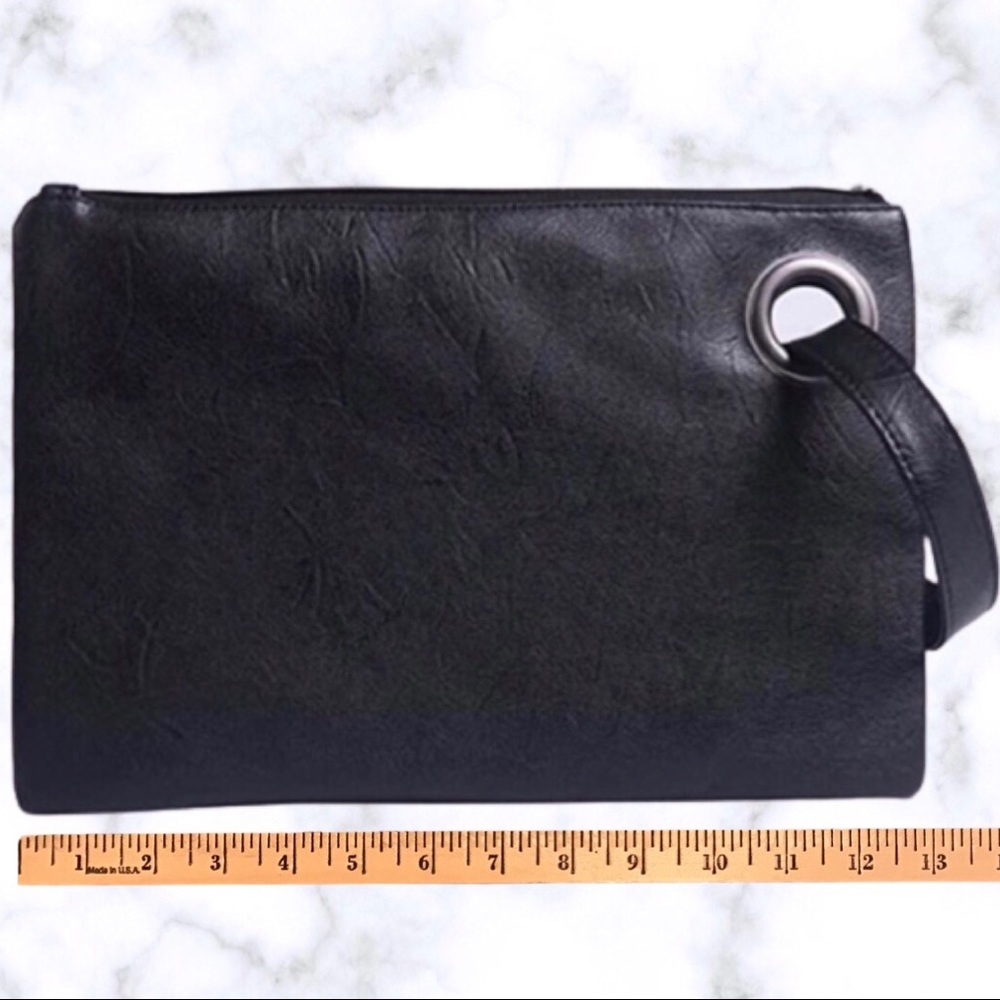Zip Clutch Wristlet Bag in Black Vegan Leather